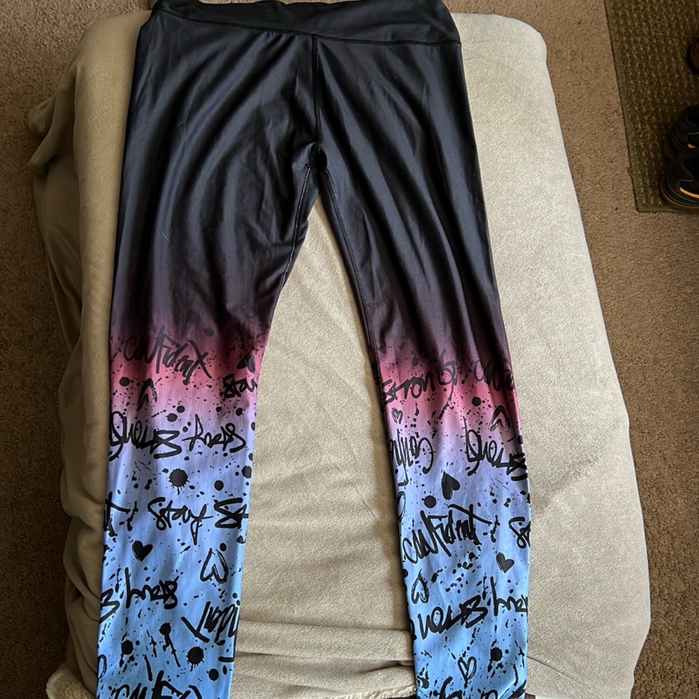 Demi Lovato Collaboration With Fabletics Size L, Ombré and Graffiti Leggings